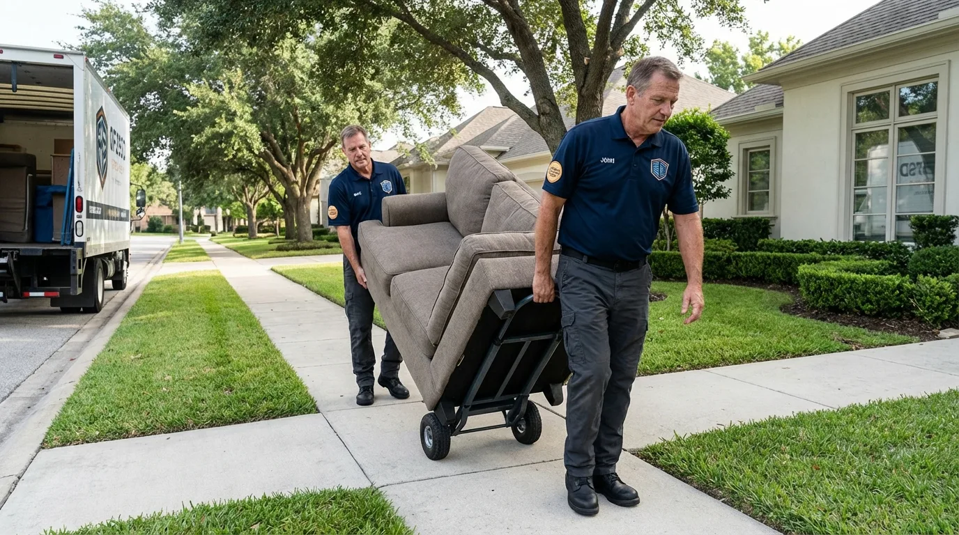 Local residential moving crew loading furniture in Harrisburg, AR